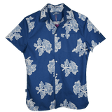 Product shot of BroadReach resort wear Helmsman short sleeved button-up shirt in Liberty Fabrics Petal Patterns print.