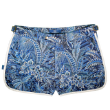 Product shot of Shoreliner swim shorts by BroadReach resort wear in Liberty Fabrics Adelphi Voyage print.