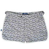 Product shot of Shoreliner swim shorts by BroadReach resort wear in Liberty Fabrics She Sells Sea Shells print.