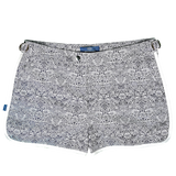 Product shot of Shoreliner swim shorts by BroadReach resort wear in Liberty Fabrics Survival print.