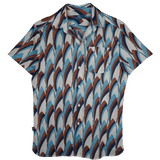 Product shot of BroadReach resort wear Helmsman short sleeved button-up shirt in Liberty Fabrics Refracted Light print.